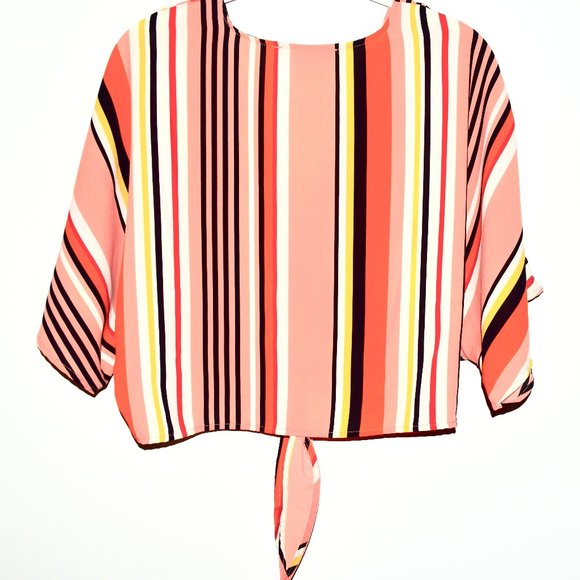 Forever 21 Striped Crop Blouse with Tie Top at Waist - Small - Picture 2 of 5